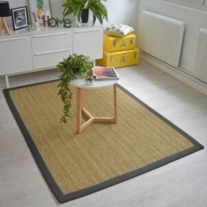 250x350 Tapis Jonc de mer - Bihar fin chevron - Ganse coton anthracite