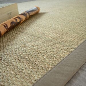 250x350 Tapis Jonc de mer Kalapa fin panama - Ganse coton taupe