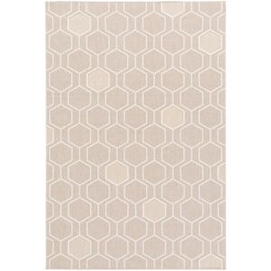 160x230 Tapis exterieur et interieur motif graphique - Hexagone - Beige et ecru