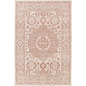 160x230 Tapis a motif oriental en tissu chenille recycle - Janah - Creme et rouge brique