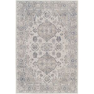 120x170 Tapis a motif oriental en tissu chenille recycle - Yanis - Gris et bleu