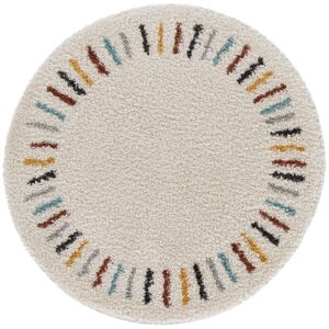 Ø120 Tapis rond chambre d'enfant berbère - Adel - Beige et traits multicolore