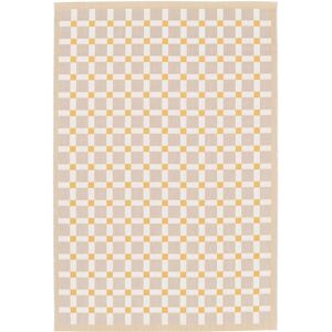 160x230 Tapis a motif carreaux en matiere recyclee - Pauline - Beige et ocre