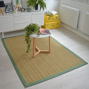 160x230 Tapis Jonc de mer - Bihar fin chevron - Ganse coton vert olive