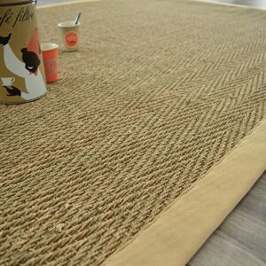 200x290 Tapis Jonc de mer - Bihar fin chevron - Ganse coton beige