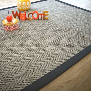 140x200 Tapis tissé plat - Java Chevron silver - Ganse coton noir