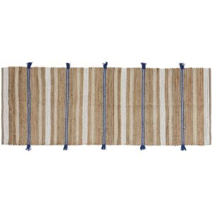 Maisons du Monde Tapis de couloir en jute et coton recycle tisses a motifs beiges et bleus 80x200