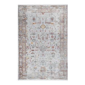 Wecon Home Tapis vintage boheme a poils ras et franges multicolore beige 170x120