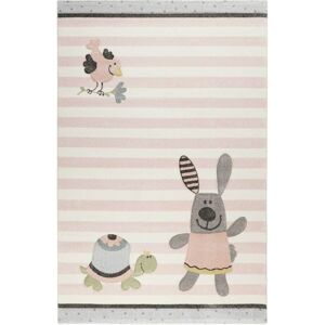 Tapis enfant rayé pastel motif animaux 200x290