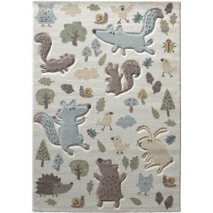 Tapis enfant motif animaux forêt écru bleu 120x170