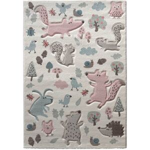 Tapis enfant motif animaux forêt écru rose 160x225