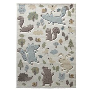 Tapis enfant motif animaux forêt écru bleu 200x290