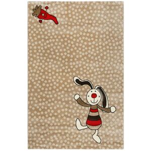 Tapis enfant motif lapin coloré sur fond pois beige 120x170