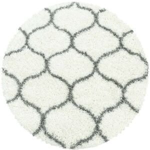 STUDIO DECO Tapis rond a poils longs et motifs alhambra blanc 200x200cm