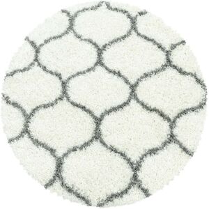 STUDIO DECO Tapis rond a poils longs et motifs alhambra blanc 160x160cm