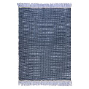 Esprit Tapis plat tisse main pure laine vierge a franges bleu 80x150