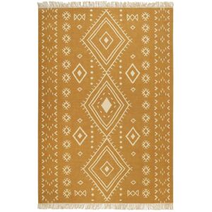 Green Loop Tapis ethnique tisse main laine et coton camel jaune 160x230