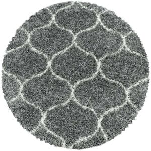 STUDIO DECO Tapis rond a poils longs et motifs alhambra gris 200x200cm