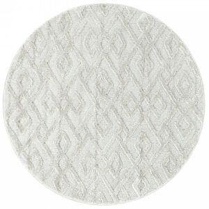 STUDIO DECO Tapis boheme rond a relief blanc ivoire 200x200cm