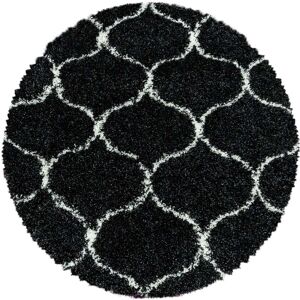 STUDIO DECO Tapis rond a poils longs et motifs alhambra noir 160x160cm