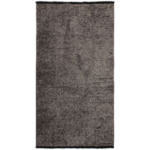 The Deco Factory Tapis tisse plat coton noir et reflet lumiere anthracite 80x150