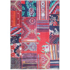 The Deco Factory Tapis motif patchwork rouge vert/bleu 160x230