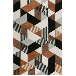 Esprit Tapis fait main a poil ras motif colore marron gris 110x170