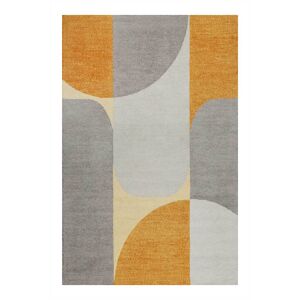 Esprit Tapis fait main motif colore jaune orange inspiration 70's - 70x140