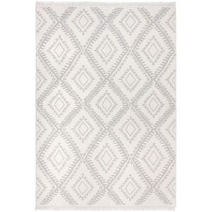 Tapis en coton recyclé blanc et marine motifs losange 160 x 230