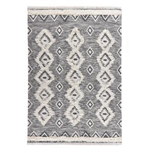 THEKO Tapis boheme chic tisse main noir / blanc 70x140 cm