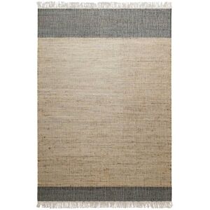 Green Loop Tapis plat tisse main a franges raye anthracite et beige sable 80x150