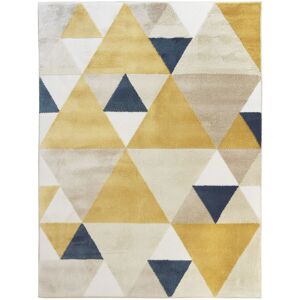 The Deco Factory Tapis motifs triangles jaune et bleu 150x200