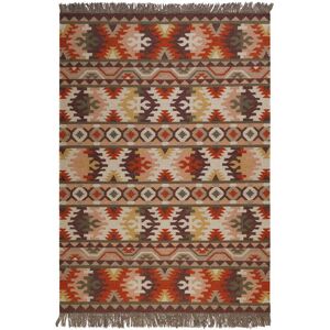 Green Loop Tapis kilim pure laine tisse main ethnique chic a franges 140x200