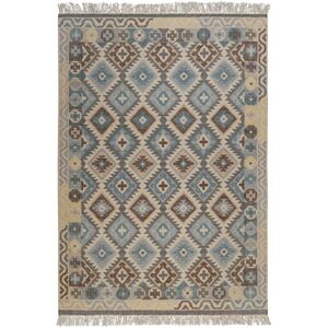 Green Loop Tapis kilim pure laine tisse main ethnique chic a franges 140x200