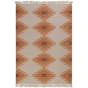 Green Loop Tapis kilim pure laine tisse main ethnique chic a franges 140x200