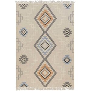 Green Loop Tapis kilim pure laine tisse main ethnique chic a franges 140x200