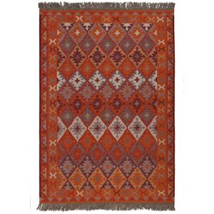 Green Loop Tapis kilim pure laine tisse main ethnique chic a franges 140x200