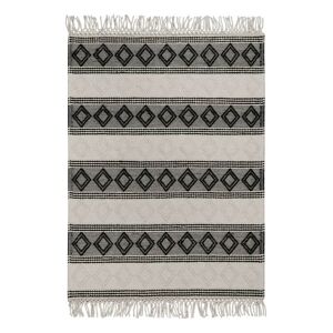 Esprit Tapis kilim ethnique tisse a franges et relief noir et blanc 140x200