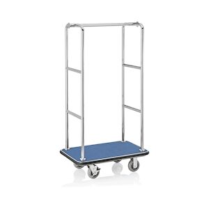 WAS Germany - Chariot à bagages, 94,5 x 61 x 173 cm, argenté, tapis bleu, acier inoxydable (4425902)