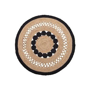 Tousmesmeubles Tapis rond ajouré Jute naturel/noir 120*120 - PEALE - L 120 x l 120 x H 1 cm