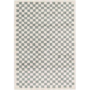 sweeek Tapis interieur shaggy poils longs 120x170cm damier bleu clair et creme -