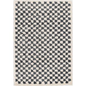 sweeek Tapis interieur shaggy poils longs 160x230cm damier bleu fonce et creme -