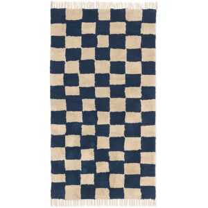 Tapis lavable en coton bio bleu profond et sable chaud 150x90 cm Mara - Ferm Living - Publicité