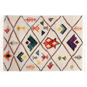 Miliboo Tapis motif berbere multicolore avec pompons blancs L160 x L230 cm ALADIN