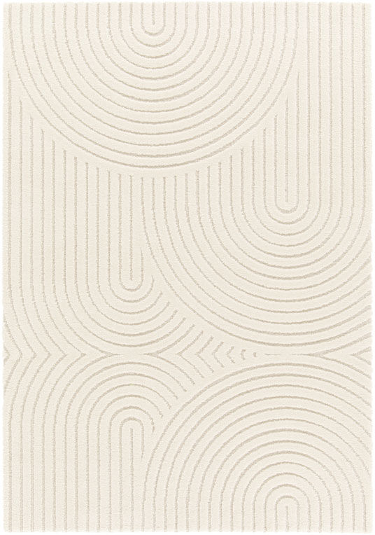120x170 Tapis de salon en relief - Circle - Courbe écru et crème