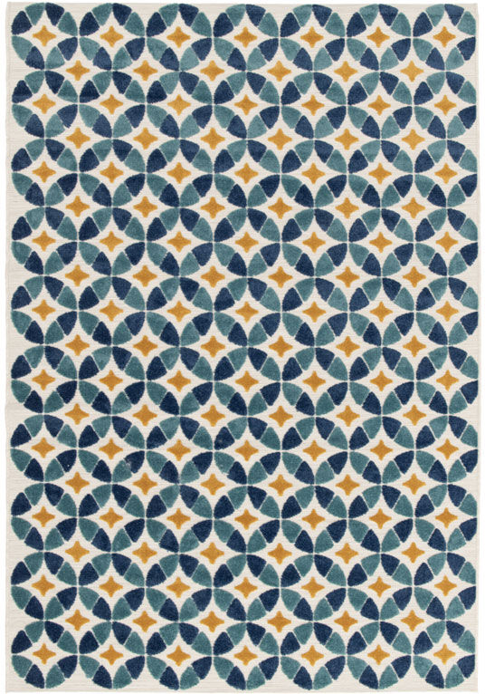 123x170 Tapis extérieur et intérieur motif géométrique - Ambroise - Bleu et jaune
