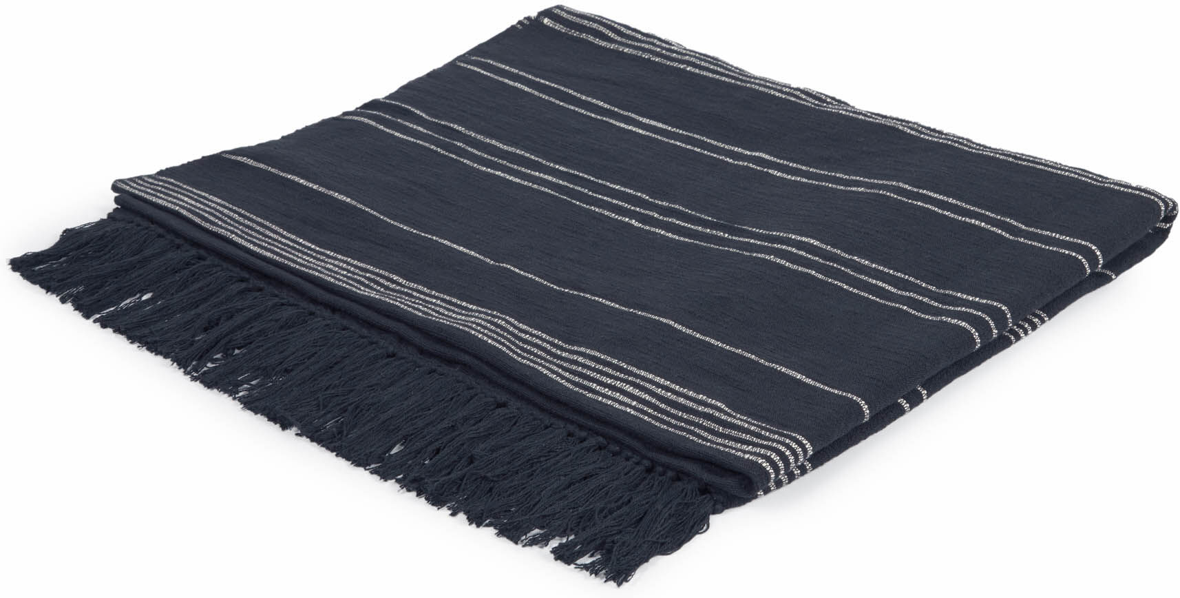 Kave Home Adalgisa recycled cotton blanket with black and white stripes 130 x 170 cm