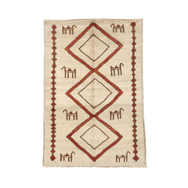annodato a mano. provenienza: afghanistan moroccan berber - afghanistan 83x124 tappeto di lana beige/arancione piccolo tappeto
