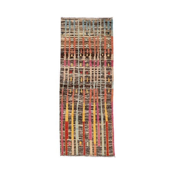annodato a mano. provenienza: afghanistan moroccan berber - afghanistan 75x198 tappeto di lana marrone/nero piccolo tappeto