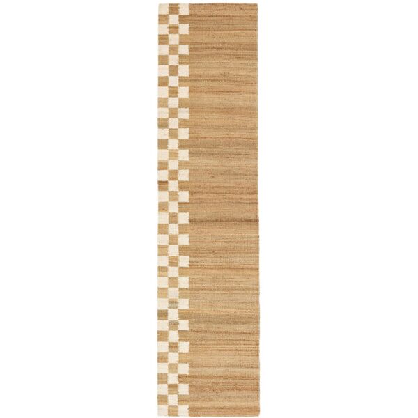 rugvista chess line jute tappeto - marrone chiaro / bianco naturale 80x350